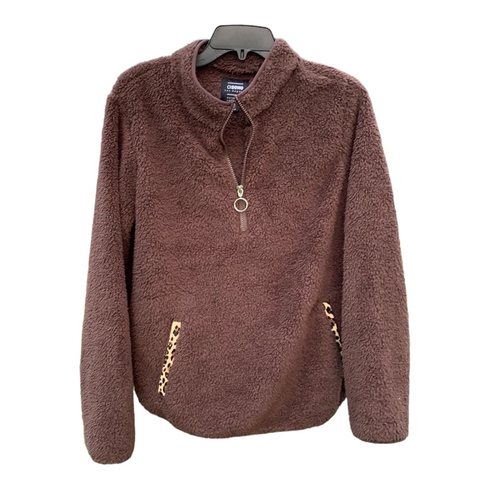 Chocolate Brown Faux Fur Quarter Zip Pullover Cheetah Large Ci Sono Los Angeles